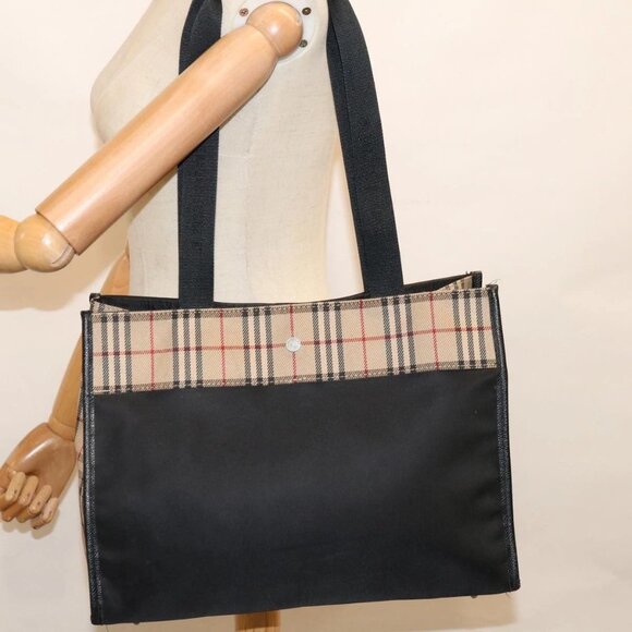 BURBERRY Nova Check Shoulder Bag Nylon Black Beige Auth - Picture 1 of 16
